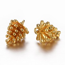 Real 18K Gold Plated Long-Lasting Plated Brass Charms, Pine Cone, Cadmium Free & Lead Free, Real 24K Gold Plated, 13.5x10mm, Hole: 1.5mm