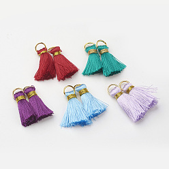 Mixed Color Nylon Tassel Pendant Decoration, with Brass Findings, Golden, Mixed Color, 23~27x5mm, Hole: 4mm