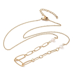 Золотой 304 Овальные звенья цепочки из нержавеющей стали и стеклянного жемчуга для женщин, ионное покрытие (ip), золотые, 15.75 дюйм (40 см)