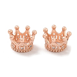 Розовое Золото Латуни европейского бисера, бусины с большим отверстием, с четким кубического циркония, долговечный, без свинца и без кадмия, корона, розовое золото , 13x8 мм, отверстие : 7 мм