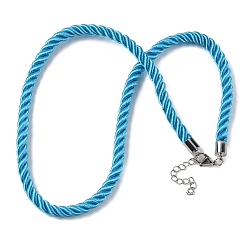 Озёрно--синий 5мм нейлоновый витой шнур для изготовления ожерелий, с латунными выводами и 304 застежками из лобстера из нержавеющей стали, долговечный, стойки покрытие, платина, Плут синий, 17.72~18.90 дюйм (45~48 см)