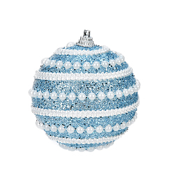 Deep Sky Blue Pearl Powder Sticky Foam Ball Pendant Decoration, for Christmas Tree Hanging Ornaments, Deep Sky Blue, 80mm