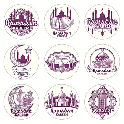 Mixed Patterns 9 Patterns Dot Round Ramadan Kareem Them Paper Stickers, Self-Adhesive Paper Gift Tag Stickers, for Party, Gift Decoration, Mixed Patterns, 40mm, 90pcs/set