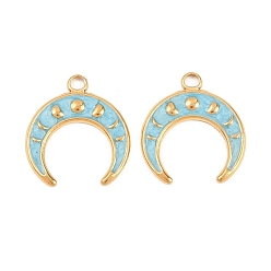 Светло-Синий 304 нержавеющей стальной эмали подвески, очарование фаз луны, реальный 18 k позолоченный, ионное покрытие (ip), долговечный, голубой, 22.5x20.5x2 мм, отверстие : 2.5 мм