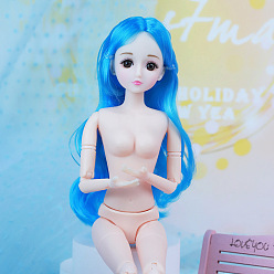 Dodger Blue Plastic Movable Joints Action Figure Body, with Head & Long Curly Hairstyle, for Female BJD Doll Accessories Marking, Dodger Blue, 300mm