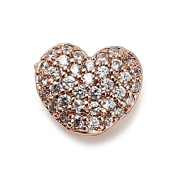 Розовое Золото Латунные микро проложить кубического циркония бусы, сердце, стойки покрытие, долговечный, без свинца и без кадмия, розовое золото , 7.5x9x4 мм, отверстие : 1.5 мм
