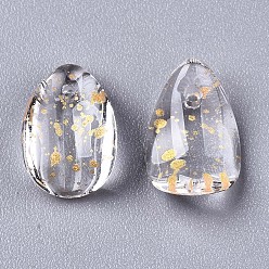 Clear Transparent Spray Painted Glass Charms, with Gold Foil, Petaline, Clear, 12x8x4.5mm, Hole: 1mm