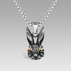 Rabbit Vintage 304 Stainless Steel Animals Pendant Necklaces for Men, Antique Silver & Golden, Rabbit, 23.62 inch(60cm), pendant: 29x15.5mm