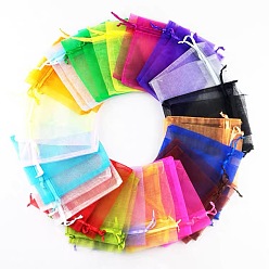 Mixed Color Rectangle Organza Drawstring Bags, Mixed Color, 9x7cm