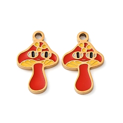 Красный 304 подвески из нержавеющей стали, с эмалью, ионное покрытие (ip), гриб, золотые, красные, 15.3x9.7x1.5 мм