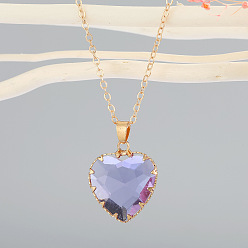 purple Simple Heart Crystal Pendant Fashion Collarbone Chain Necklace