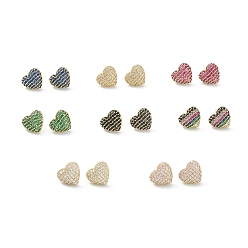 Mixed Color Heart Brass Cubic Zirconia Ear Studs for Women Men, Lead Free & Cadmium Free, Real 18K Gold Plated, Long-Lasting Plated, Mixed Color, 11x12x4mm, Pin: 0.8mm