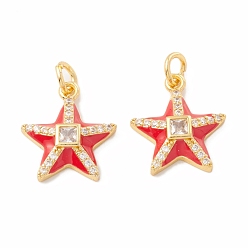 Красный Стойка металлическая латунная микропрофилированная кубическая циркония подвески, с эмалью, долговечный, реальный 18 k позолоченный, без кадмия и без свинца, морская звезда, красные, 18x16x4.5 мм, Перейти кольцо: 6x1 мм, 4 мм внутренним диаметром