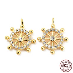 Real 18K Gold Plated 925 Sterling Silver Micro Pave Cubic Zirconia Charms, Rudder, Real 18K Gold Plated, 13.5x10.5x1.5mm, Hole: 1.2mm