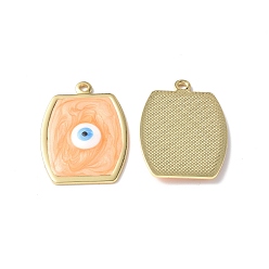 Sandy Brown Brass Enamel Pendants, Real 18K Gold Plated, Long-Lasting Plated, Rectangle with Evil Eye Charm, Sandy Brown, 29.5x21x2.5mm, Hole: 1.8mm