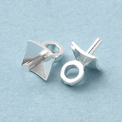 925 Sterling Silver Plated Brass Eye Pin Peg Bails, For Half Drilled Beads, Cadmium Free & Lead Free, Square, 925 Sterling Silver Plated, 7x4x4mm, Hole: 2mm, Pin: 0.8mm
