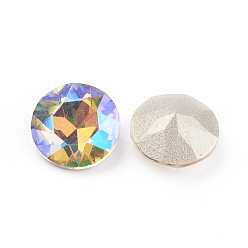 Paradise Shine Pointed Back & Back Plated Glass Rhinestone Cabochons, Grade A, Faceted, Flat Round, Paradise Shine, 8x4.5mm