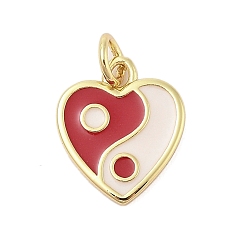 (123L) Белый крем непрозрачный блеск Подвески из латуни с покрытием из эмали, с целью перехода в кольце, долговечный, без кадмия и без свинца, реальный 18 k позолоченный, сердце с шармом инь-ян, огнеупорный кирпич, 14x12x2 мм, отверстие : 3 мм