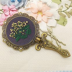 Dark Slate Blue Flower Pattern DIY Folding Mirror Embroidery Kit, including Embroidery Needles & Thread, Cotton Fabric, Dark Slate Blue, 145x75mm
