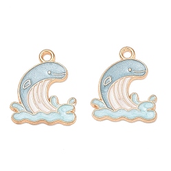 Sky Blue Alloy Enamel Pendants, Dolphin Charms, Golden, Sky Blue, 19.5x16x1mm, Hole: 1.6mm