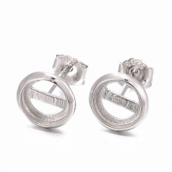 Platinum Rhodium Plated 925 Sterling Silver Stud Earring Settings, Flat Round, Platinum, 7.5x1.5mm, Tray: 6mm, Pin: 0.6mm