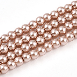 Цвет Древесины Выпечка окрашены перламутровый стекла жемчужные нити круглый шарик, деревесиные, 4~5 мм, отверстие : 1 мм, около 210 шт / нитка, 31.4 дюйм
