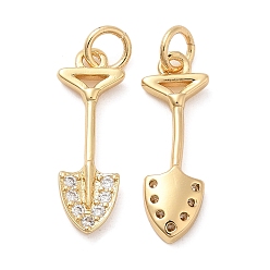 Real 18K Gold Plated Rack Plating Brass Micro Pave Cubic Zirconia Pendants, Long-Lasting Plated, Cadmium Free & Lead Free, Shovel, Real 18K Gold Plated, 20x7x2mm, Hole: 3mm