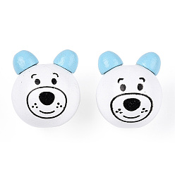 Белый Натуральные деревянные бусы, медведь, белые, 27x26.5~28x23.5~25.5 мм, отверстие : 5 мм