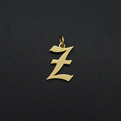 Letter Z 201 Stainless Steel Pendants, with Jump Ring, Old English, Letter, Laser Cut, Golden, Letter.Z, 16x11x1mm, Hole: 3mm