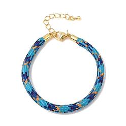 Deep Sky Blue Braided Round Polyester Cord Bracelet Makings, with Brass Findings and 202 Stainless Steel Lobster Claw Clasps, Golden, Deep Sky Blue, 7.28 inch(18.5cm)