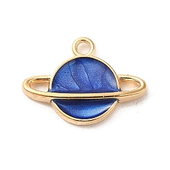 Medium Blue Alloy Enamel Pendants, Light Gold, Planet Charm, Medium Blue, 12x16x2.5mm, Hole: 1.5mm