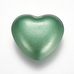 Green Spray Painted Brass Chime Ball Beads, No Hole, Heart, Green, 22x24.5x11mm