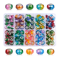 Random Color Glass European Beads, with Stainless Steel Core, Faceted, Rondelle, Random Color, 8mm, Hole: 5mm
