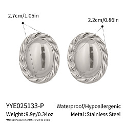 Серебро 304 овальные серьги-гвоздики из нержавеющей стали, серебряные, 27x22 мм