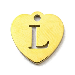 Letter L Ion Plating(IP) 304 Stainless Steel Pendant, Golden, Heart with Letter, Letter L, 12x12x1mm, Hole: 1.4mm