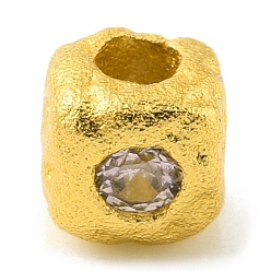 Crystal Brass Spacer Beads, with Rhinestone, Square, Matte Gold Color, Clear, 4x4.5x4.5mm, Hole: 1.8mm