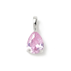 Pink Латунные подвески с камнями по знаку зодиака., подвески в форме капли из одиночного кубического циркония, октябрь, без кадмия и без свинца, платина, розовые, 14x6x5 мм, отверстие : 2.5x4 мм