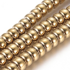 Golden Plated Non-magnetic Synthetic Hematite Beads Strands, Vacuum Plating, Rondelle, Golden Plated, 6x3.5mm, Hole: 1mm, about 111pcs/Strand, 15.75 inch(40cm)