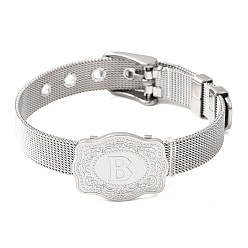 Letter B 304 Браслеты-цепочки из нержавеющей стали для часов (женские и мужские), овальный с буквой, цвет нержавеющей стали, В письме, 8.54 дюйм (21.7 см)