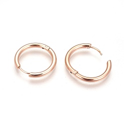 Rose Gold 304 Stainless Steel Hoop Earrings, Manual Polishing Huggie Earrings, Rose Gold, 10 Gauge, 15x2.5mm, Pin: 0.9mm(±0.1mm), Inner Diameter: 10mm