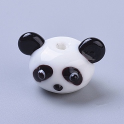 Black Handmade Lampwork Beads, Cartoon Panda, Black, 14.5~16x18~21.5x16mm, Hole: 2mm
