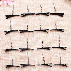 Black Spray Painted Iron Alligator Hair Clip Findings, with Spring, DIY Hair Accessories Making, Black, 40mm