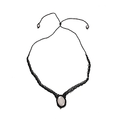 Хрусталь Овальное колье с подвеской из натурального кварца, колье-колье с плетеными восковыми нитями, 25.83 дюйм (65.6 см)