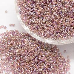 Rosy Brown 8/0 Round Glass Seed Beads, Grade A, Silver Lined Square Hole, Transparent Colours Rainbow, Rosy Brown, 2.8~3.2mm, Hole: 1.0mm, about 15000pcs/pound