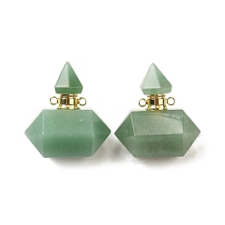 Зеленый Авантюрин Подвески для флаконов с натуральным зеленым авантюрином, с 304 фурнитурой из нержавеющей стали, граненые, двойные остроконечные шармы-пули, золотые, 31~32x29~31x18 мм, отверстие : 1.9 мм
