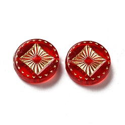 Red Transparent Plating Acrylic Beads, Golden Metal Enlaced, Flat Round, Red, 15~15.5x4.5mm, Hole: 1.5~1.8mm, about 606pcs/500g