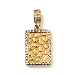 Golden Ion Plating(IP) 304 Stainless Steel Pendants, with Rhinestone, Rectangle, Golden, 35x21x5mm, Hole: 5x8mm