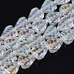 Clear AB Electroplate Glass Beads Strands, AB Color, Leaf, Clear AB, 10x8x4mm, Hole: 0.9mm, about 65pcs/strand, 24.80 inch(63cm)