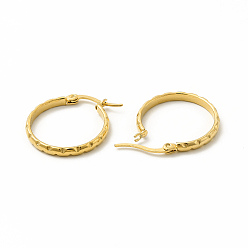 Золотой 201 рифленые серьги-кольца из нержавеющей стали с 304 булавками из нержавеющей стали для женщин, золотые, 25x23x3 мм, штифты : 0.6x1 мм