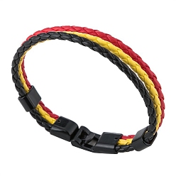 Black PU Leather Triple Layer Multi-strand Bracelets, with Alloy Clasp, Black, 8-1/8 inch(20.5cm)